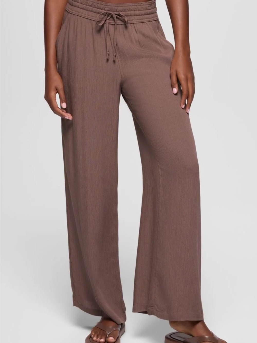 Prana Fernie Beach Pant Relaxed Wide-Leg Drawstring Pants in Brown